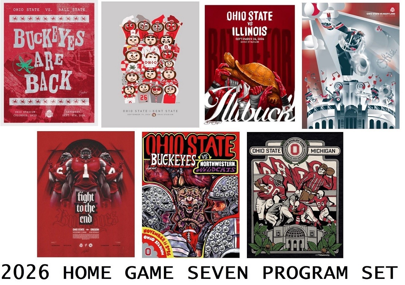 2026 OHIO STATE BUCKEYES SEVEN HOME GAME PROGRAM SET SUBSCRIPTION SAVE $60.00