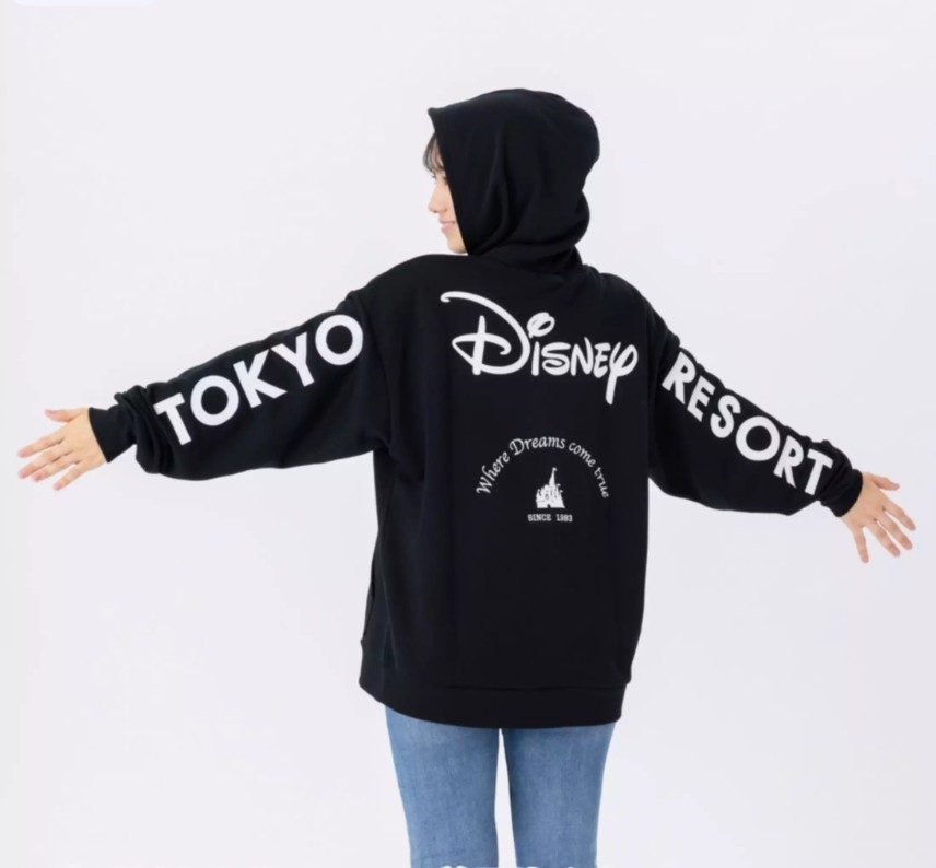 Tokyo Disney Resort Big Logo Black Hoodie Sweatshirt Park Exclusive