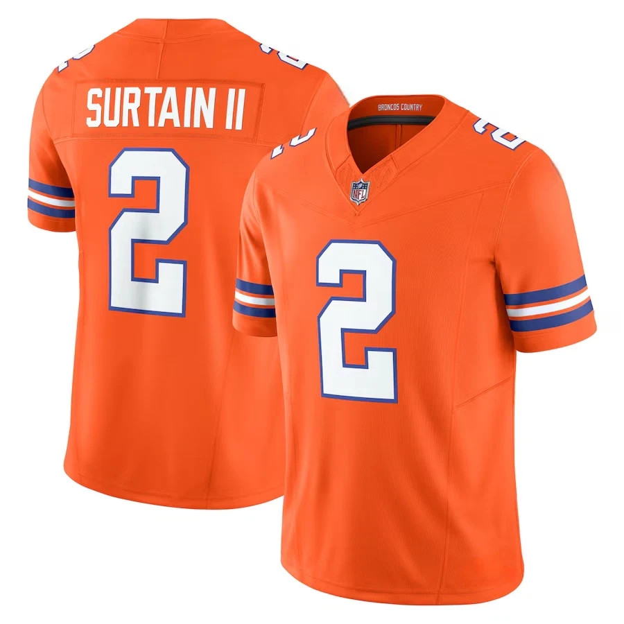 Broncos #2 Patrick Surtain II Orange Mile High Collection 1977 Throwback Jersey