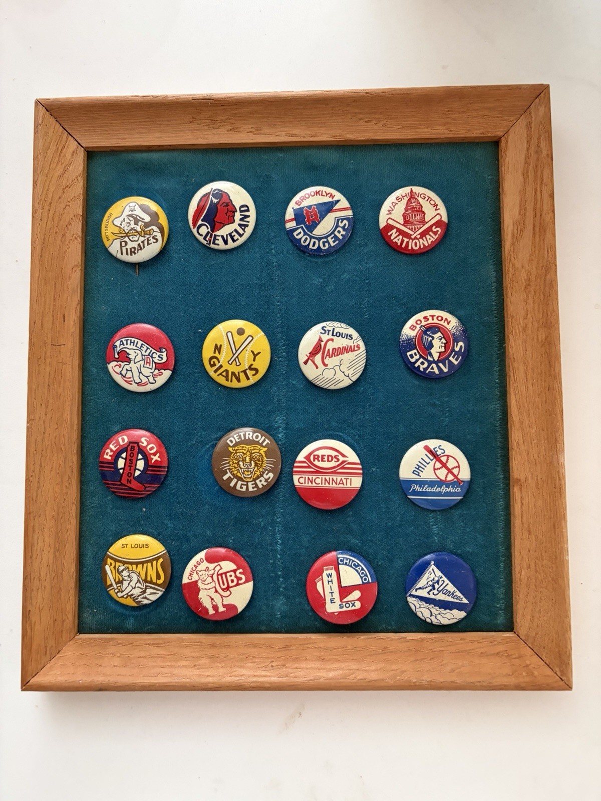 Vintage 1950s MLB Baseball Pinback Buttons Framed Display Red Sox Yankees & more Vintage 1950s MLB Baseball Pinback Buttons Framed Display Red Sox Yankees & more