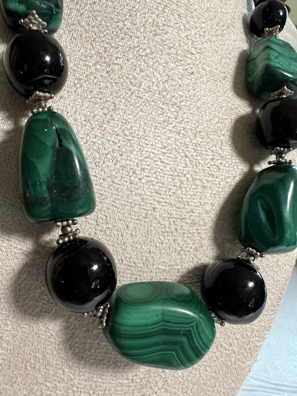 Vintage Italian 925 Silver Malachite Black Onyx Statement Necklace SEOD 87g Vintage Italian 925 Silver Malachite Black Onyx Statement Necklace SEOD 87g