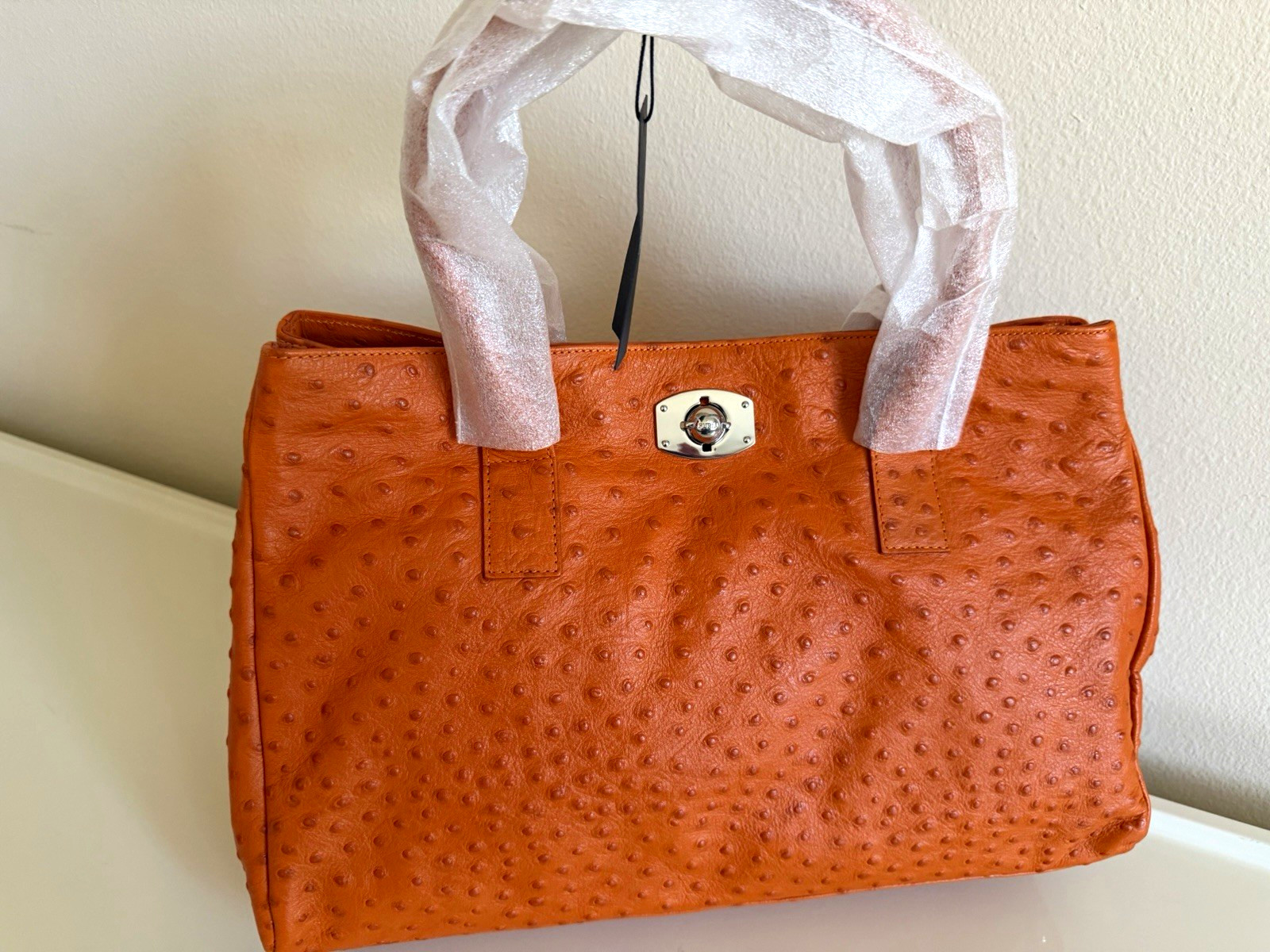 Brand New Furla Appaloosa Tote in Radiant Orange Ostrich Embossed Leather superb Brand New Furla Appaloosa Tote in Radiant Orange Ostrich Embossed Leather superb
