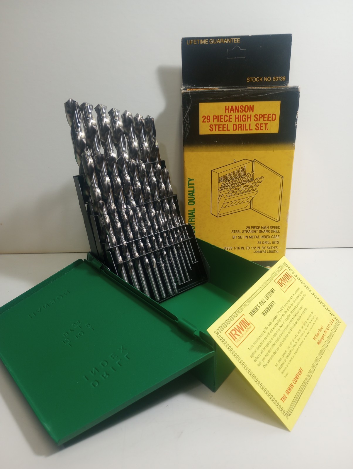 NOS Vintage Irwin Hanson 29 Pc Drill Bit Set HSS 1/16-1/2 Metal Case 60138 NEW