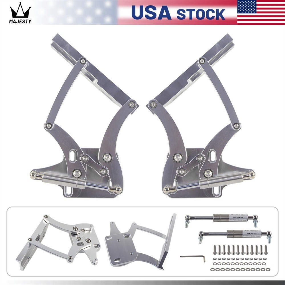 Billet Hood Hinge Kit Pair Left and Right Side For Ford Mustang 1967-1969 Silver Billet Hood Hinge Kit Pair Left and Right Side For Ford Mustang 1967-1969 Silver