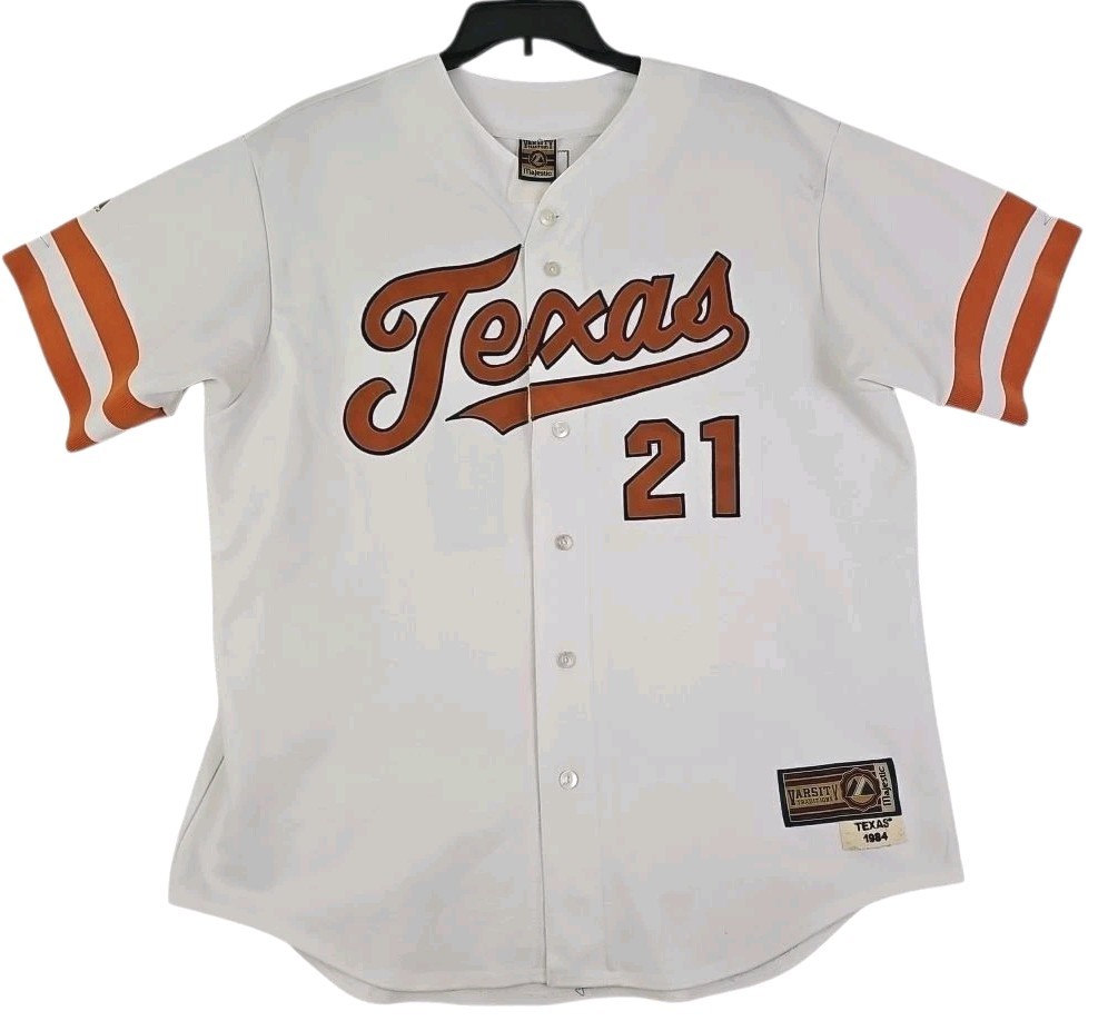 Roger Clemens #21 Texas Longhorns Majestic Jersey NCAA 1984 Baseball Made in USA Roger Clemens #21 Texas Longhorns Majestic Jersey NCAA 1984 Baseball Made in USA