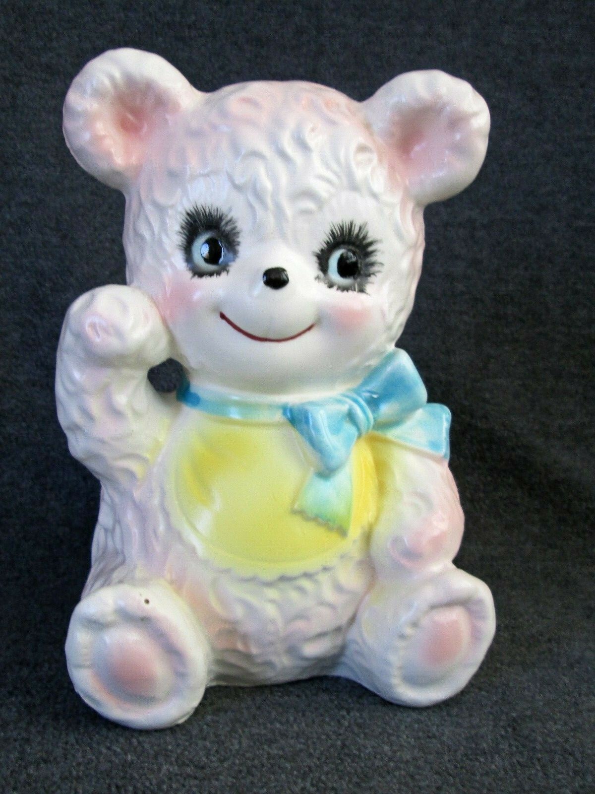 Vintage Relpo planter 5678 ceramic bear nursery pink blue bow yellow bib Japan Vintage Relpo planter 5678 ceramic bear nursery pink blue bow yellow bib Japan
