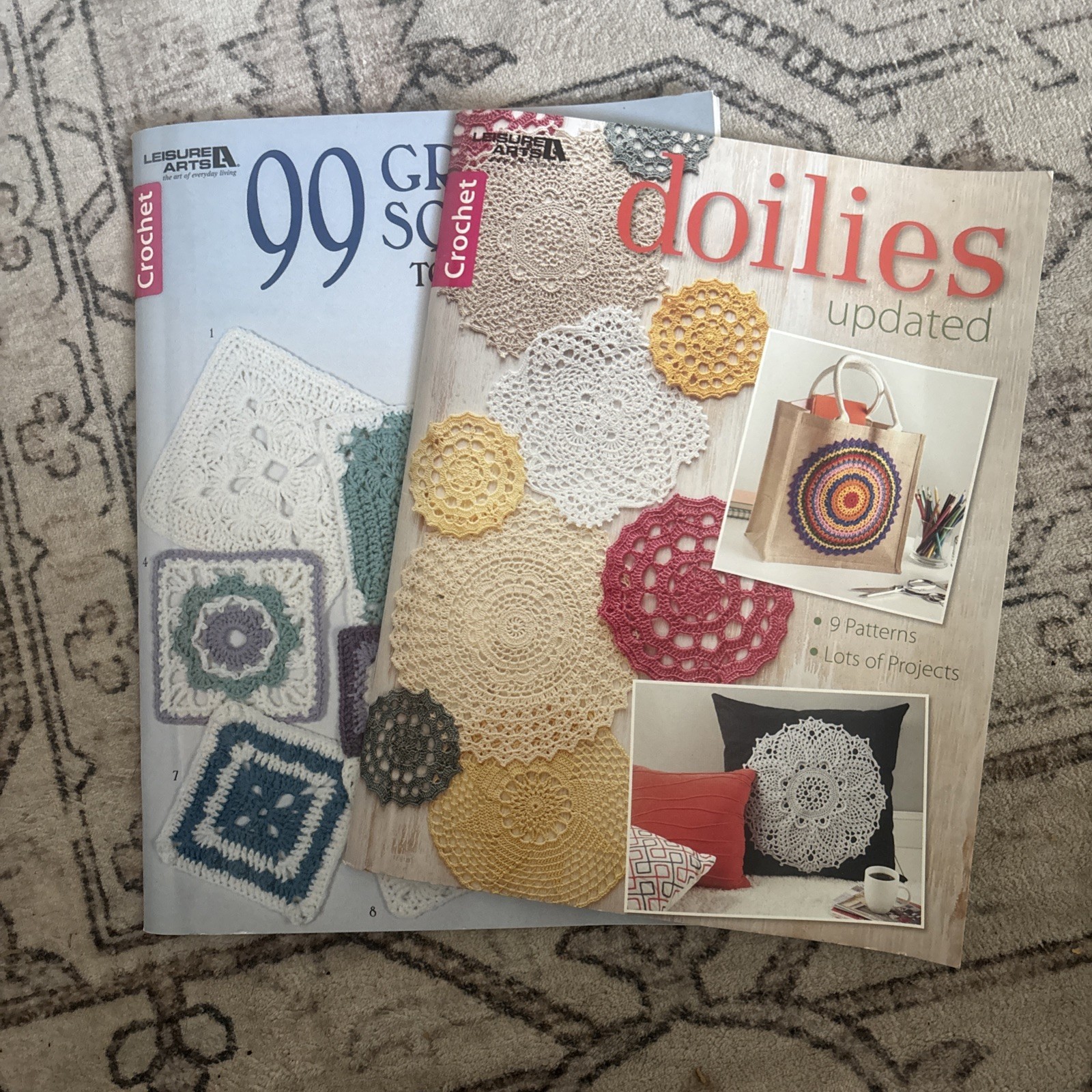 Lot of 2 DOILIES UPDATED | CROCHET | LEISURE ARTS (7035) & 99 GRANNY SQUARES Lot of 2 DOILIES UPDATED | CROCHET | LEISURE ARTS (7035) & 99 GRANNY SQUARES