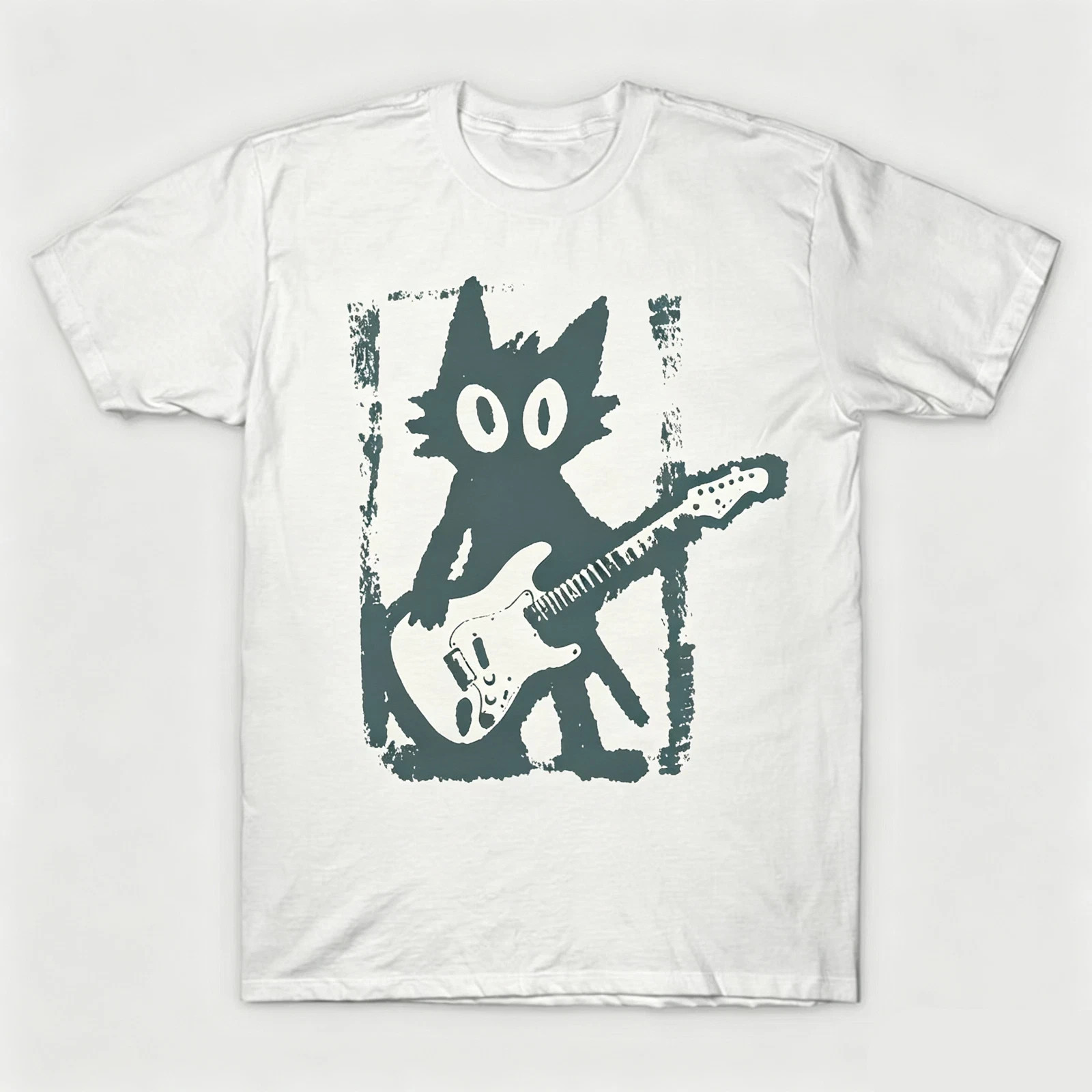 Vintage Punk Guitar Rock Cat Music Lover Gift T-Shirt Sizes S-5XL