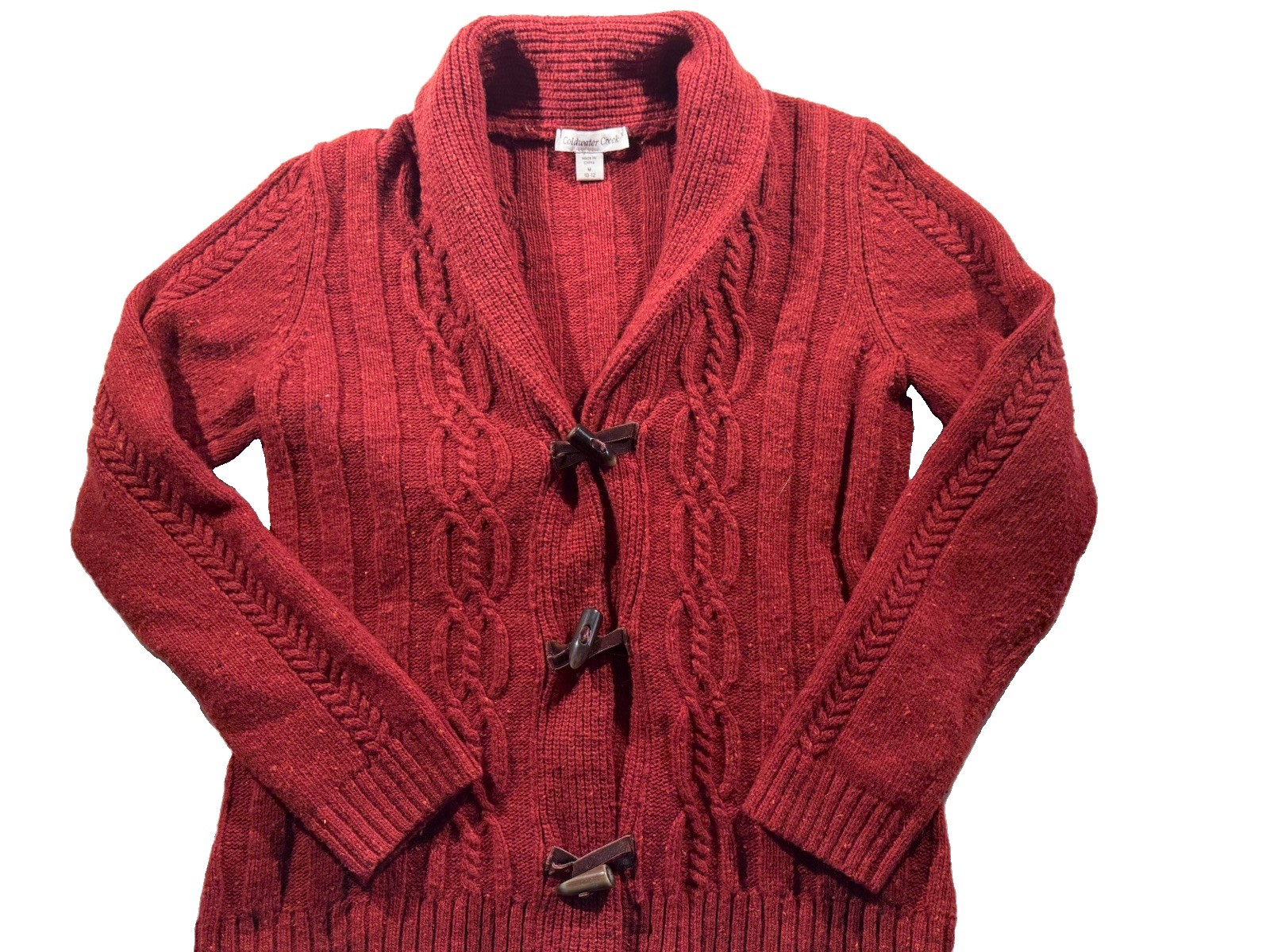 Coldwater Creek Burgundy Toggle Cardigan Sweater Outerwear 100% Wool Medium