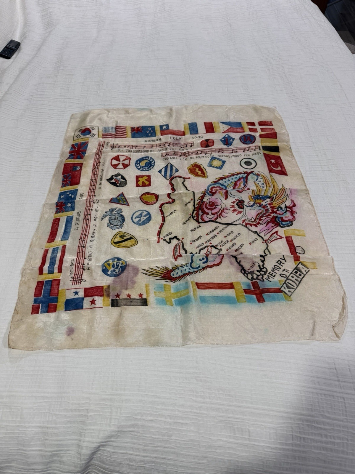 Vintage Silk Korea Souvenir Scarf Map Army 23”x 26” Vintage Silk Korea Souvenir Scarf Map Army 23”x 26”