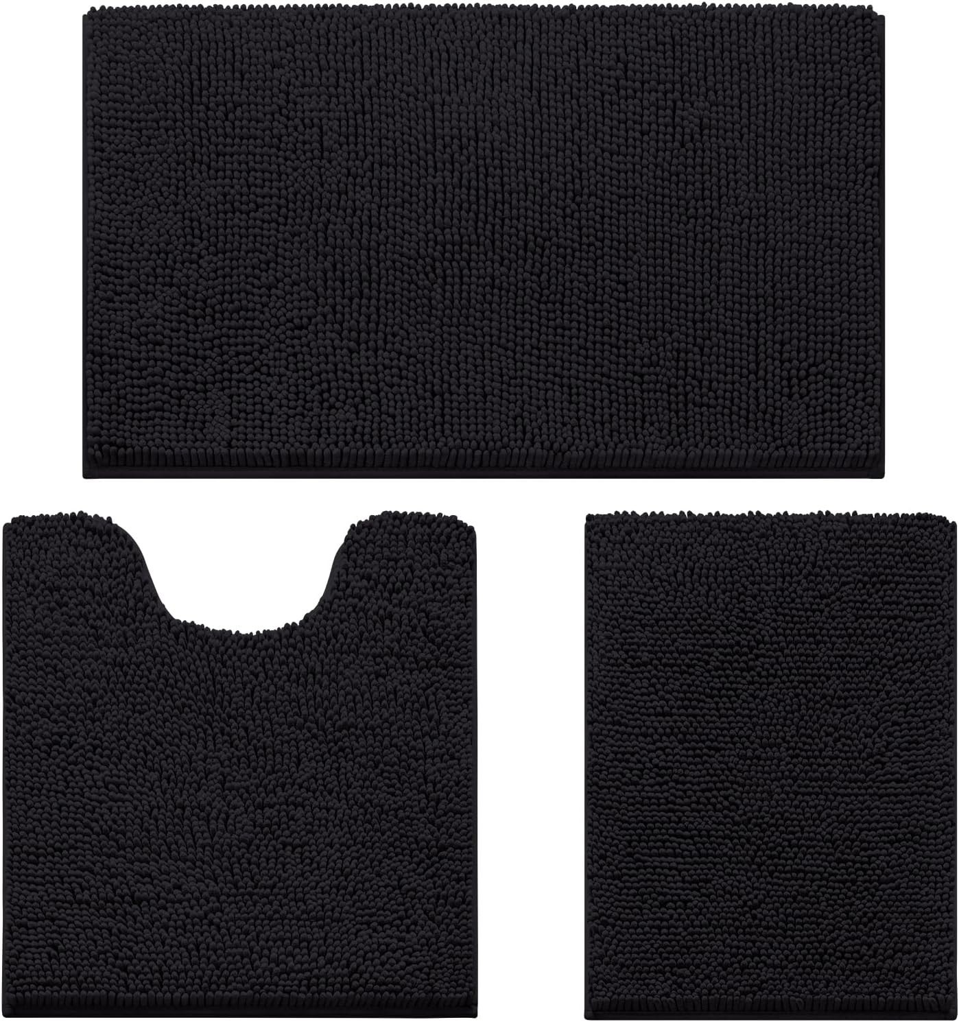 Luxury Chenille Bath Rugs Bathroom Mats Absorbent Non-Slip Capet, 3 Piece Set
