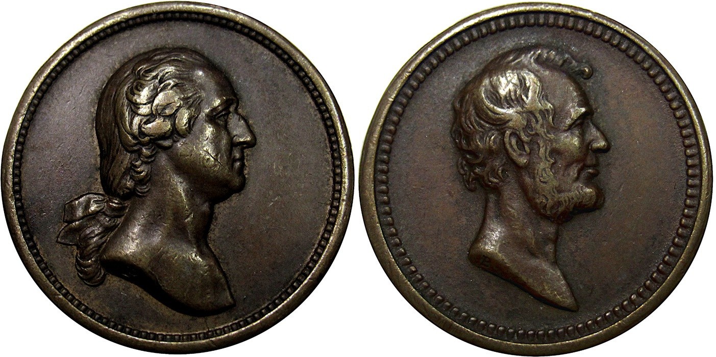 USA MEDAL 1861-62 (c.) J-PR-31 WASHINGTON & LINCOLN AU50 ~ RARE ORIGINAL