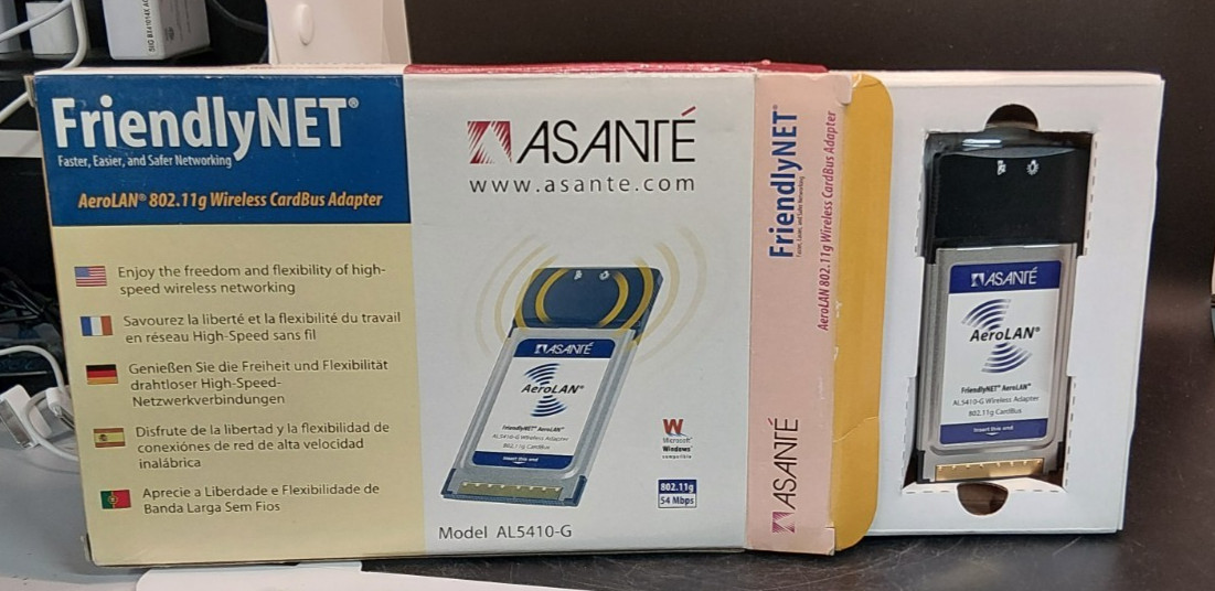 ASANTE AeroLAN AL5410-G Wireless LAN Adapter 802.11G CardBus PCMCIA