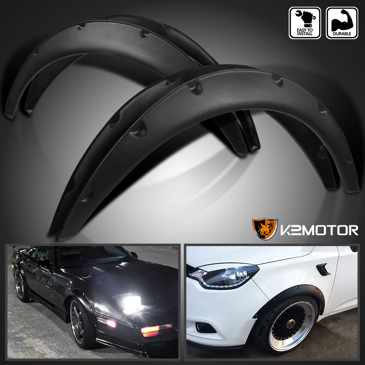 Fits 4PC Universal Flexible Front+Rear Car Fender Flares Extra Wide Wheel Arches Fits 4PC Universal Flexible Front+Rear Car Fender Flares Extra Wide Wheel Arches