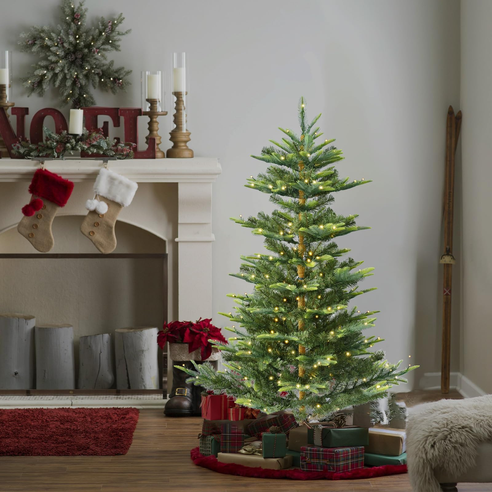 5/6/7ft Pre-lit Artificial Christmas Tree Fake Aspen Fir Xmas tree Easy Assembly