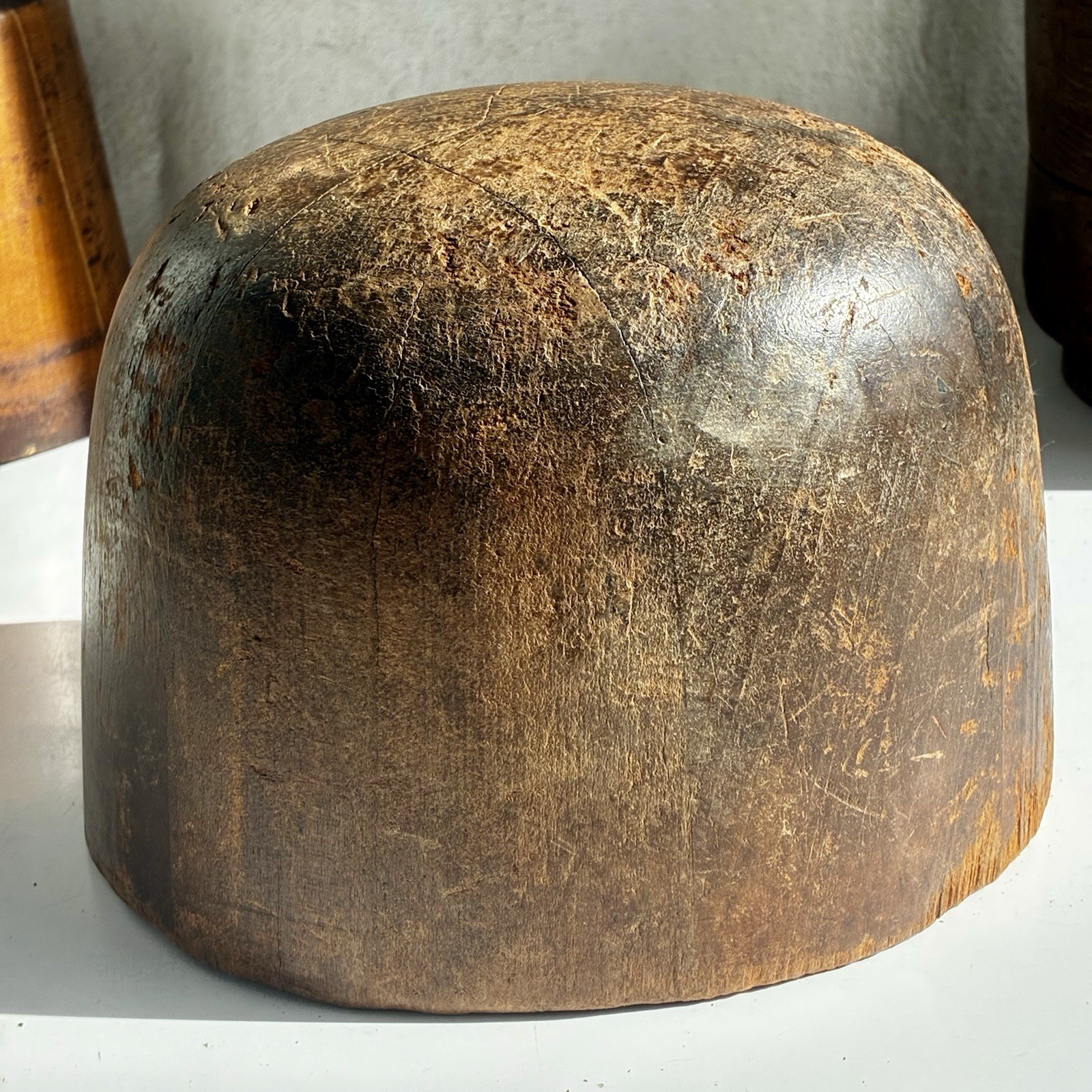 Vintage Wooden Millinery Hat Block Dome Crown Form Antique Hat Mold 7 1/4