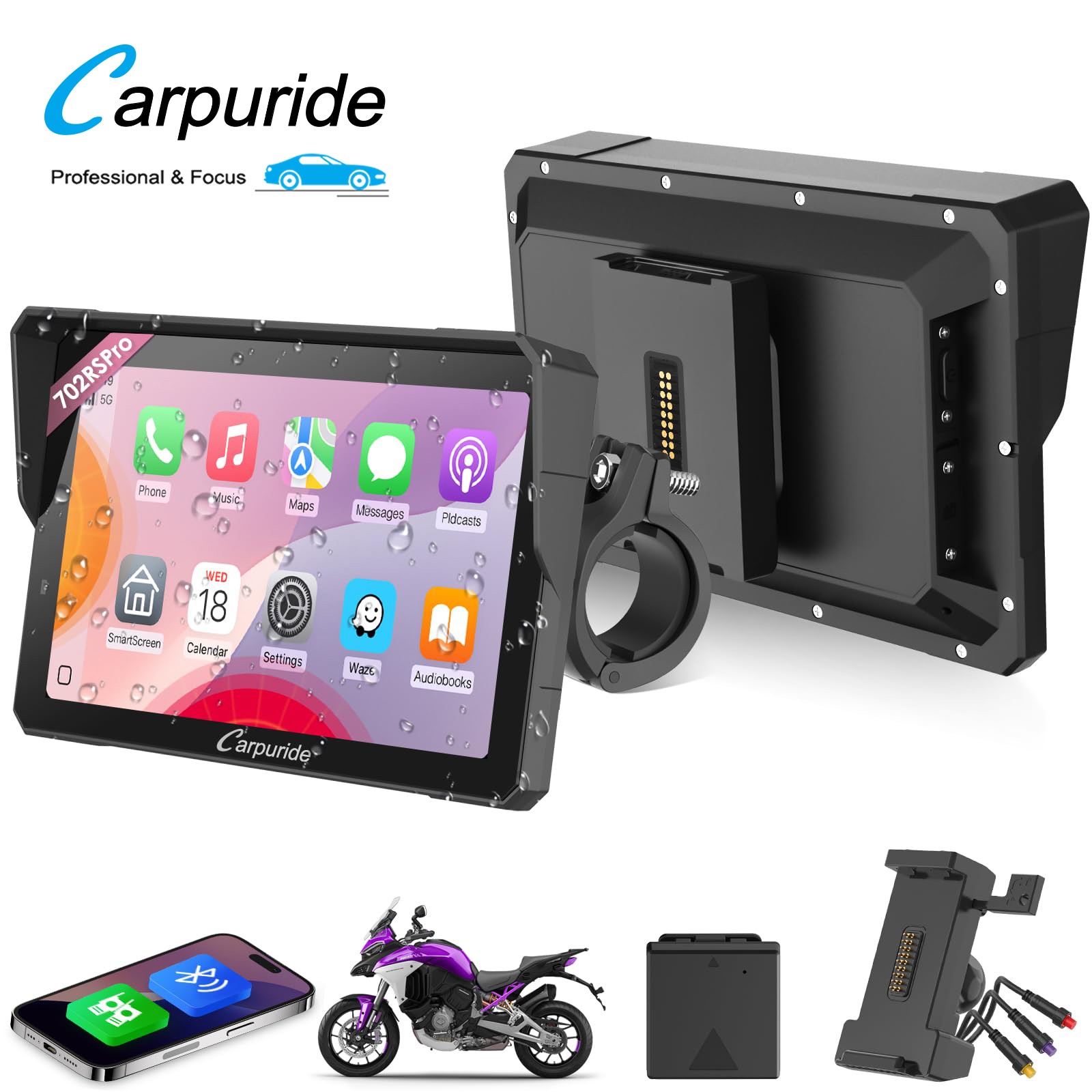 Carpuride W702RSPro Moto Radar BSD Carplay Screen Wired Controller Navi GPS BM05 Carpuride W702RSPro Moto Radar BSD Carplay Screen Wired Controller Navi GPS BM05