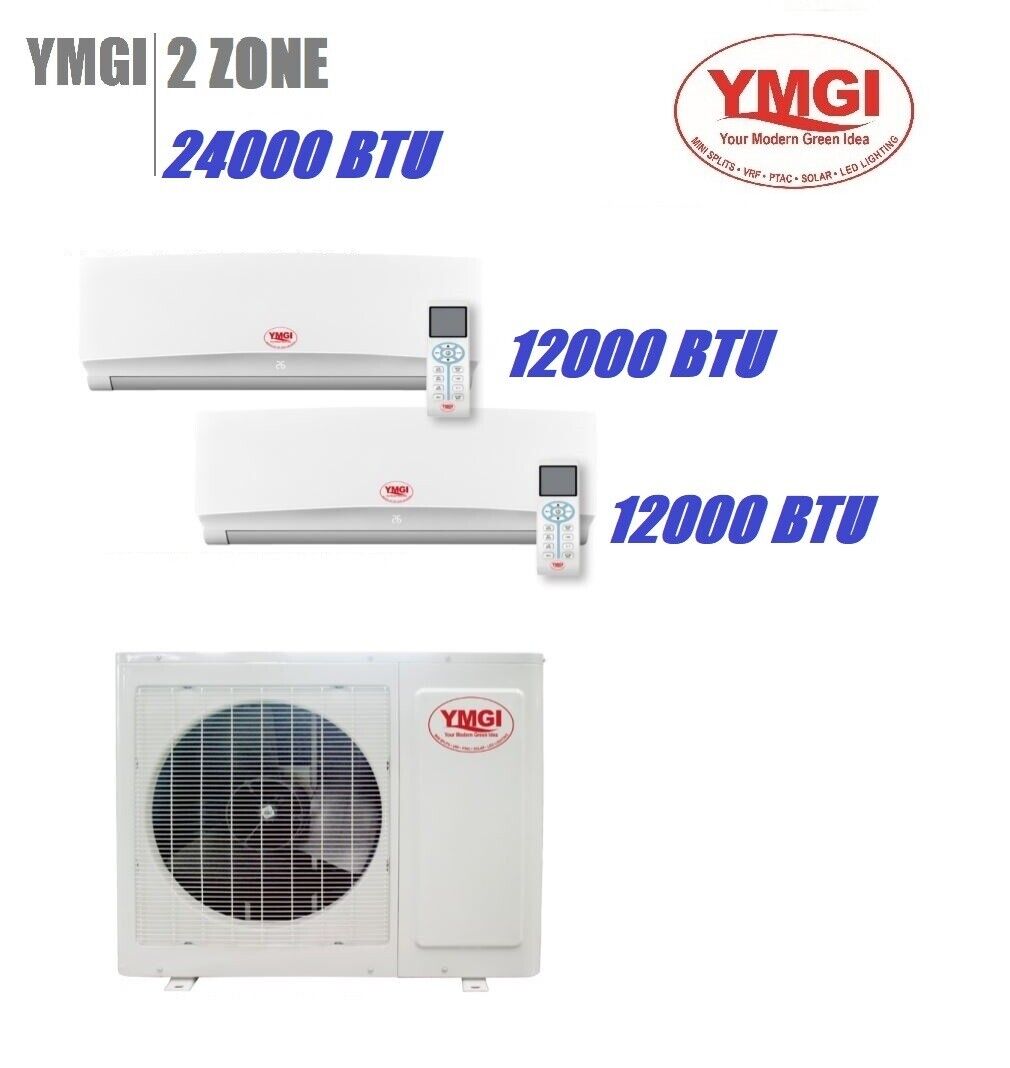 2 Zone Ductless Mini Split AC Heating YMGI 24000BTU heat pump 2 Ton