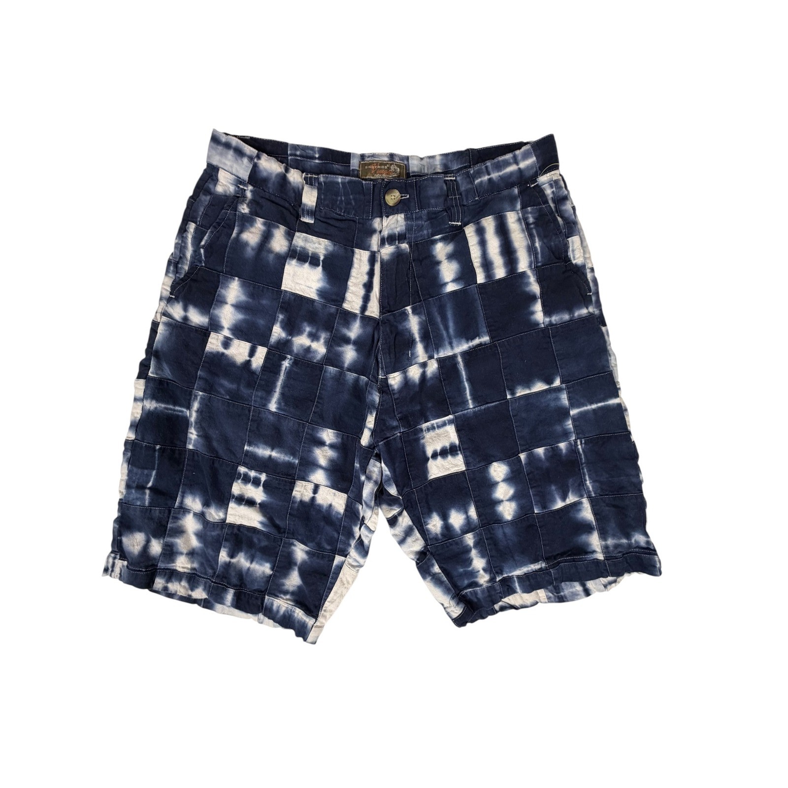 Siegfried Vintage Patchwork Tie Dye Shorts Mens 34 Blue Excellent Boho Hippie