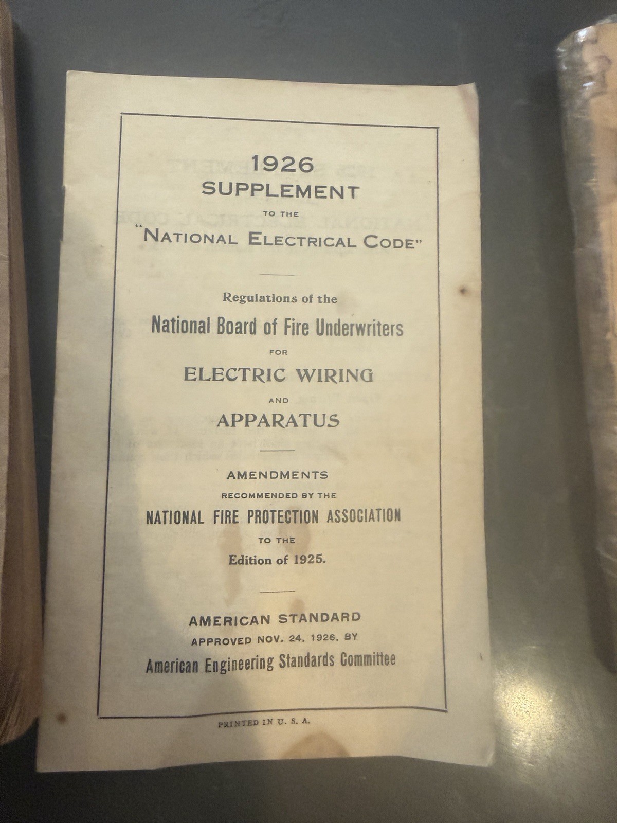 Extremely rare 1926 supplement to the 1925 national Electrical code book Extremely rare 1926 supplement to the 1925 national Electrical code book
