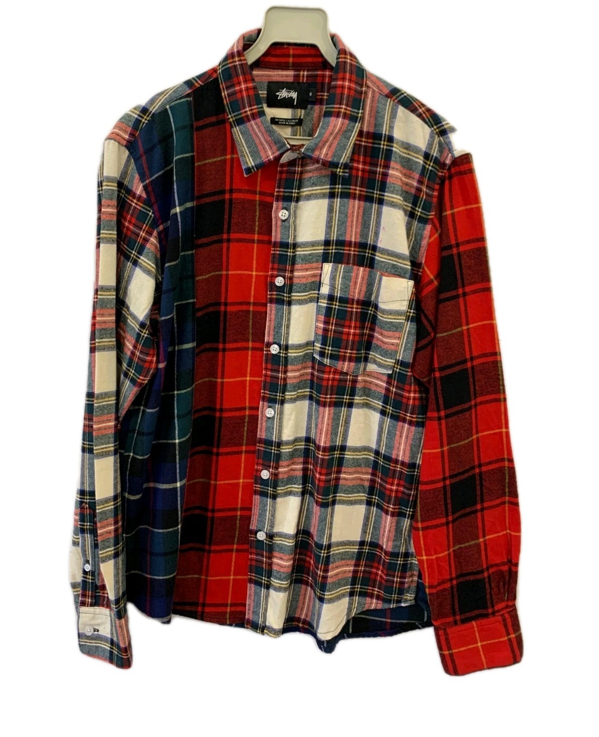 Stüssy Patchwork Plaid Shirt Multi Color Button Front Men\'s Size M RN94974 #C2