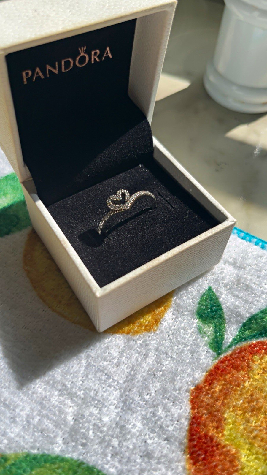 PANDORA 925 Sterling Silver Heart Clear CZ Pavé Stackable Band Ring Size 7 PANDORA 925 Sterling Silver Heart Clear CZ Pavé Stackable Band Ring Size 7