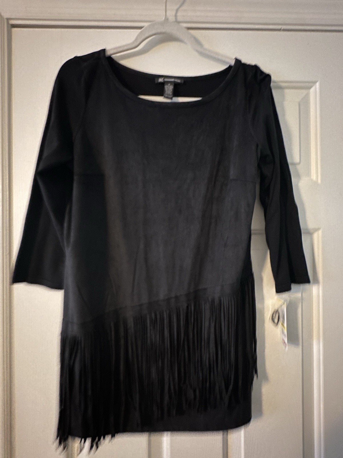 INC International Concepts Womens M Black Fringe Top 3/4 Sleeve NWT Macy’s 