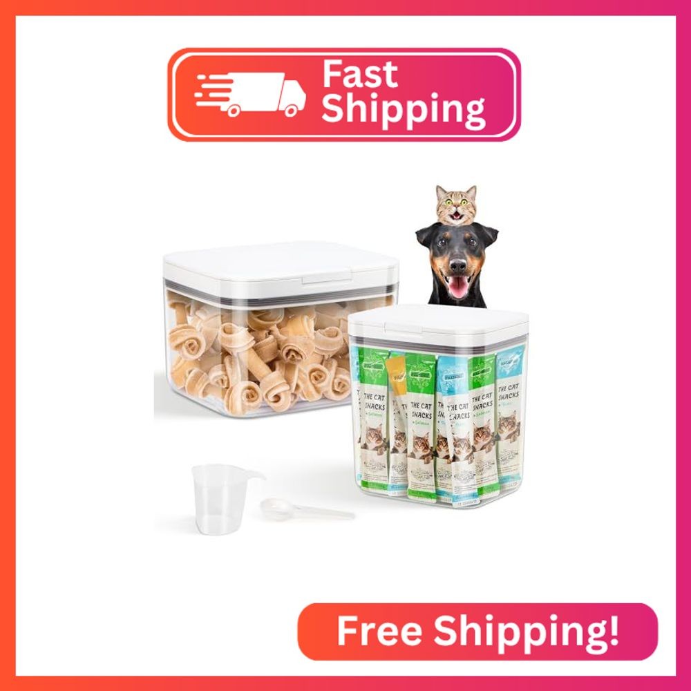 TBMax 2 Pack Large Dog Treat Container Bins 2 Qt + 3 Qt with One-Press Flip-up L