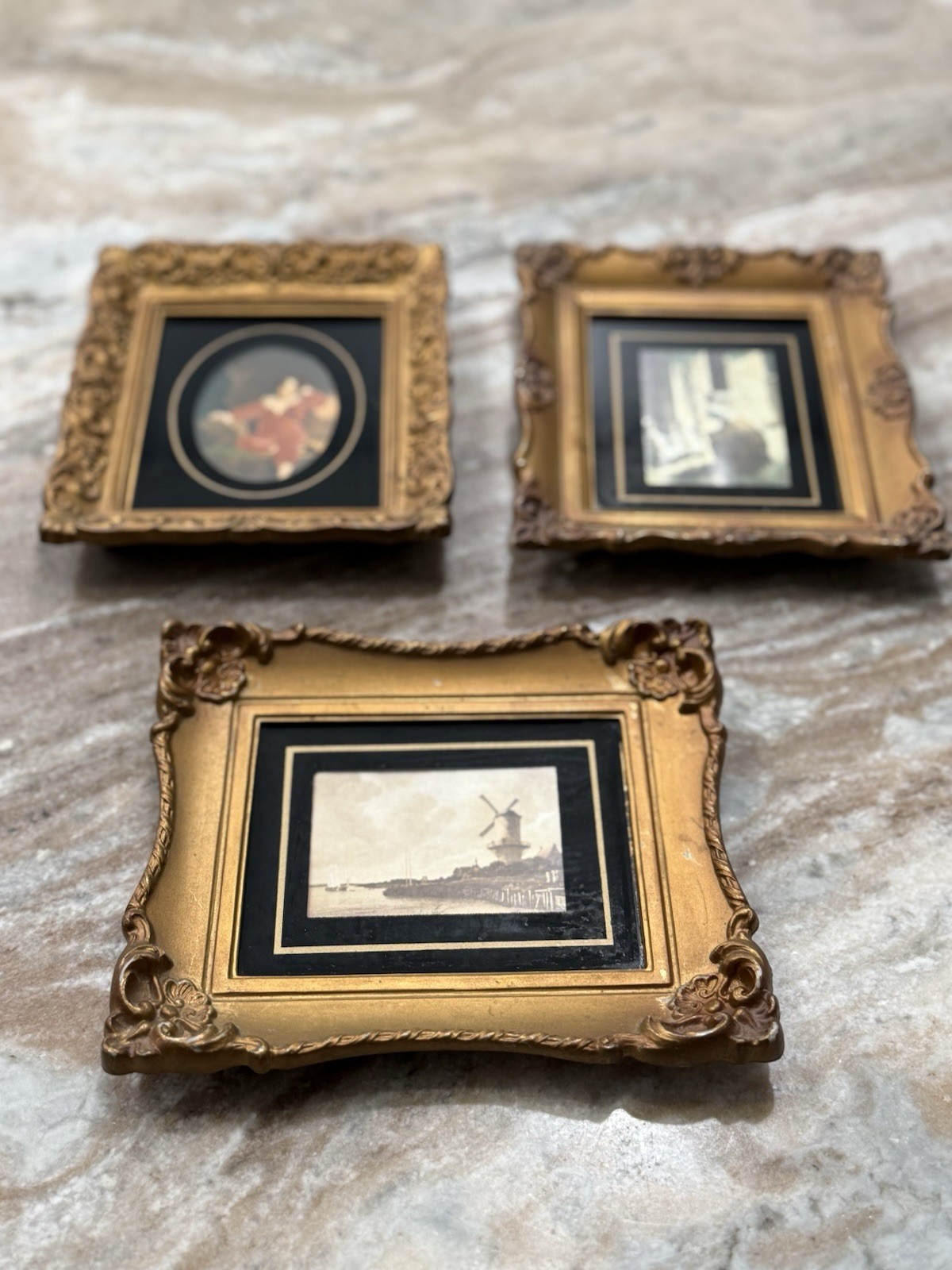 Vintage Florentine Italian Style Gold Tone miniature Framed Prints Rocco