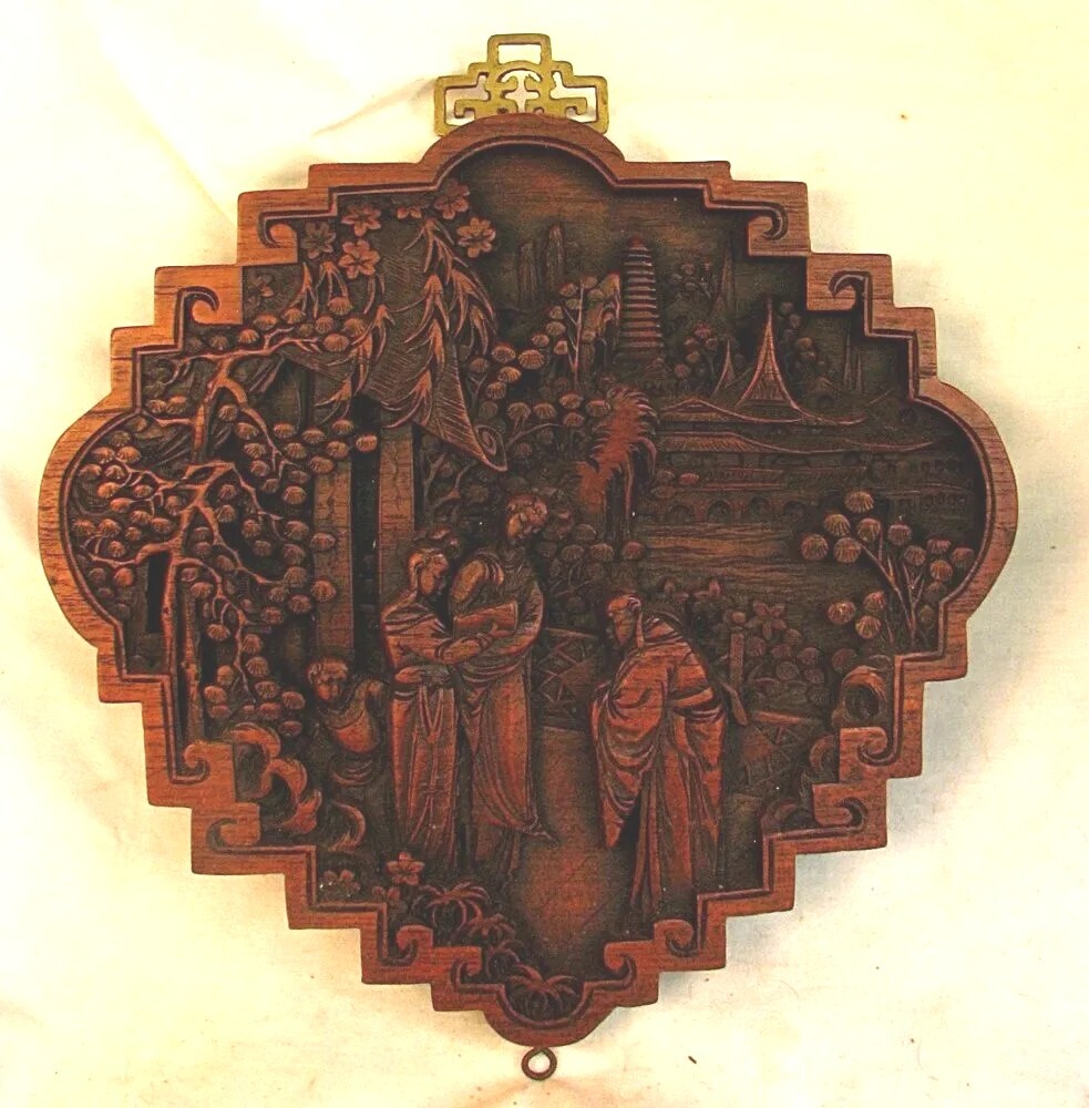 ANTIQUE CHINESE CARVED PLAQUE GEORGE ZEE c.1930