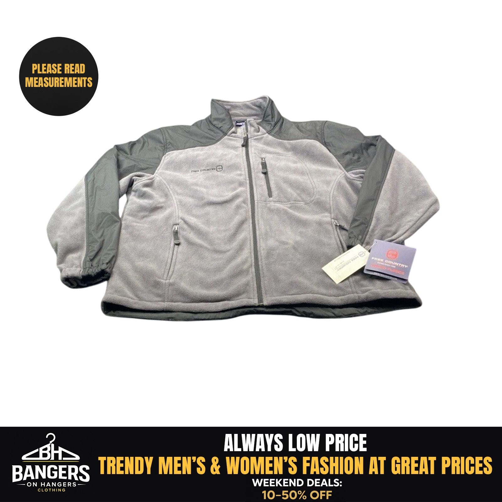 NWT Free Country Micro Fleece Jacket Mens XXL Gray Black Full Zip Mock Neck