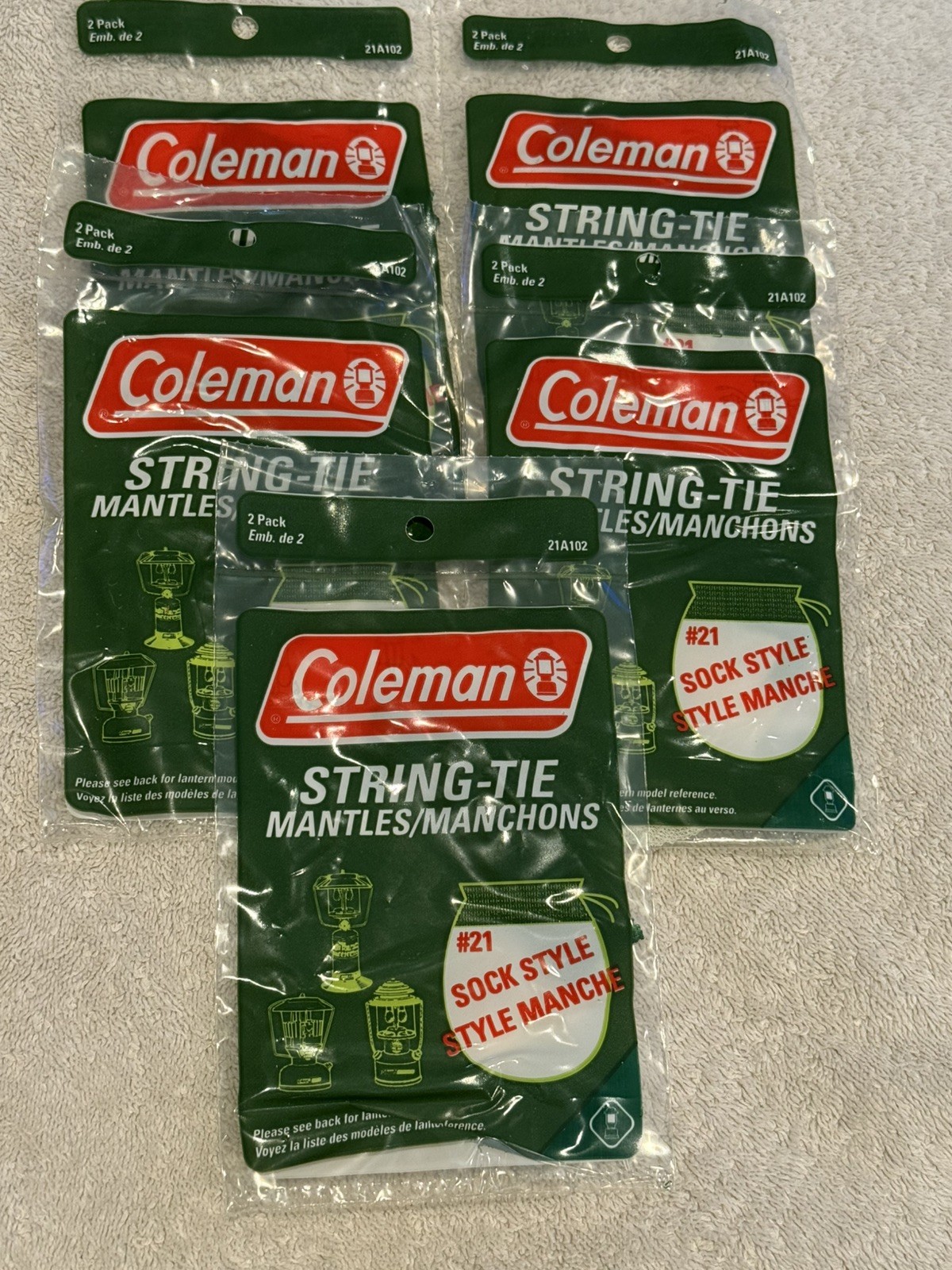 NEW COLEMAN STRING TIE MANTLES  #21 SOCK STYLE - 21A102 - 5 pks of 2