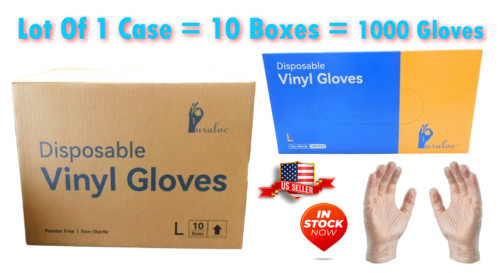 Lot of 10 Boxes - Disposable Clear Powder FREE Gloves Multipurpose - Size Large