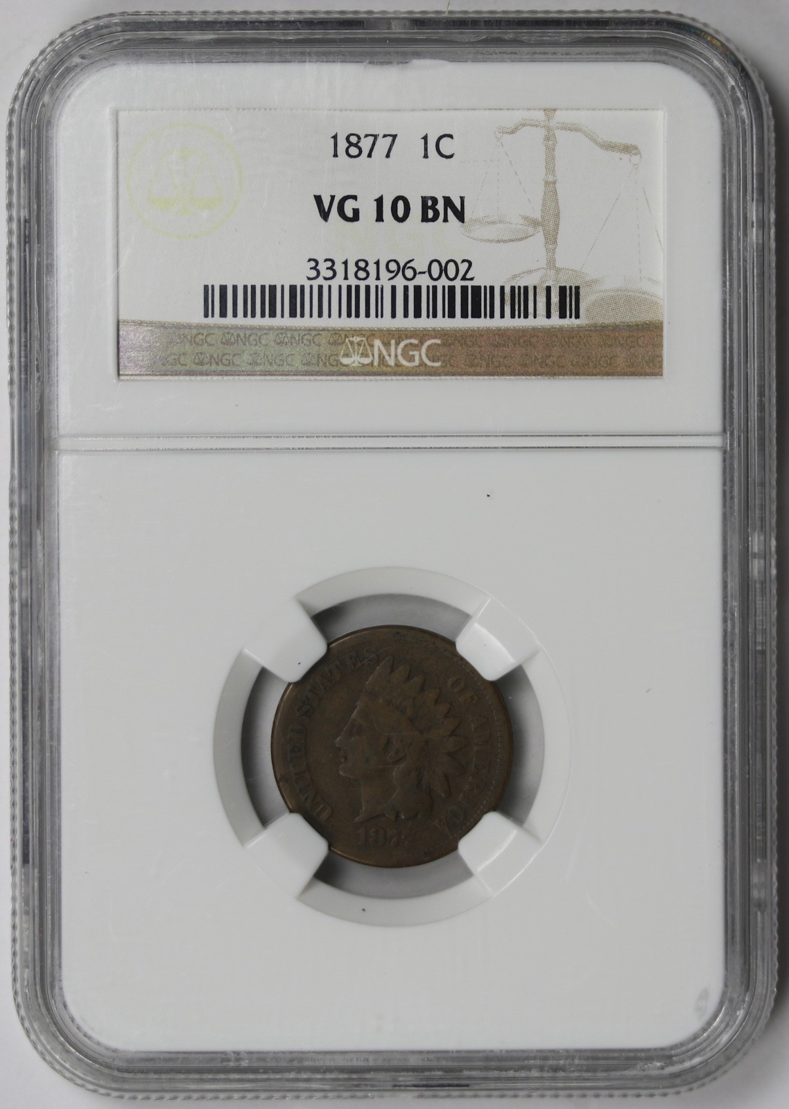 1877 Indian Head Cent 1C NGC VG 10 BN Brown