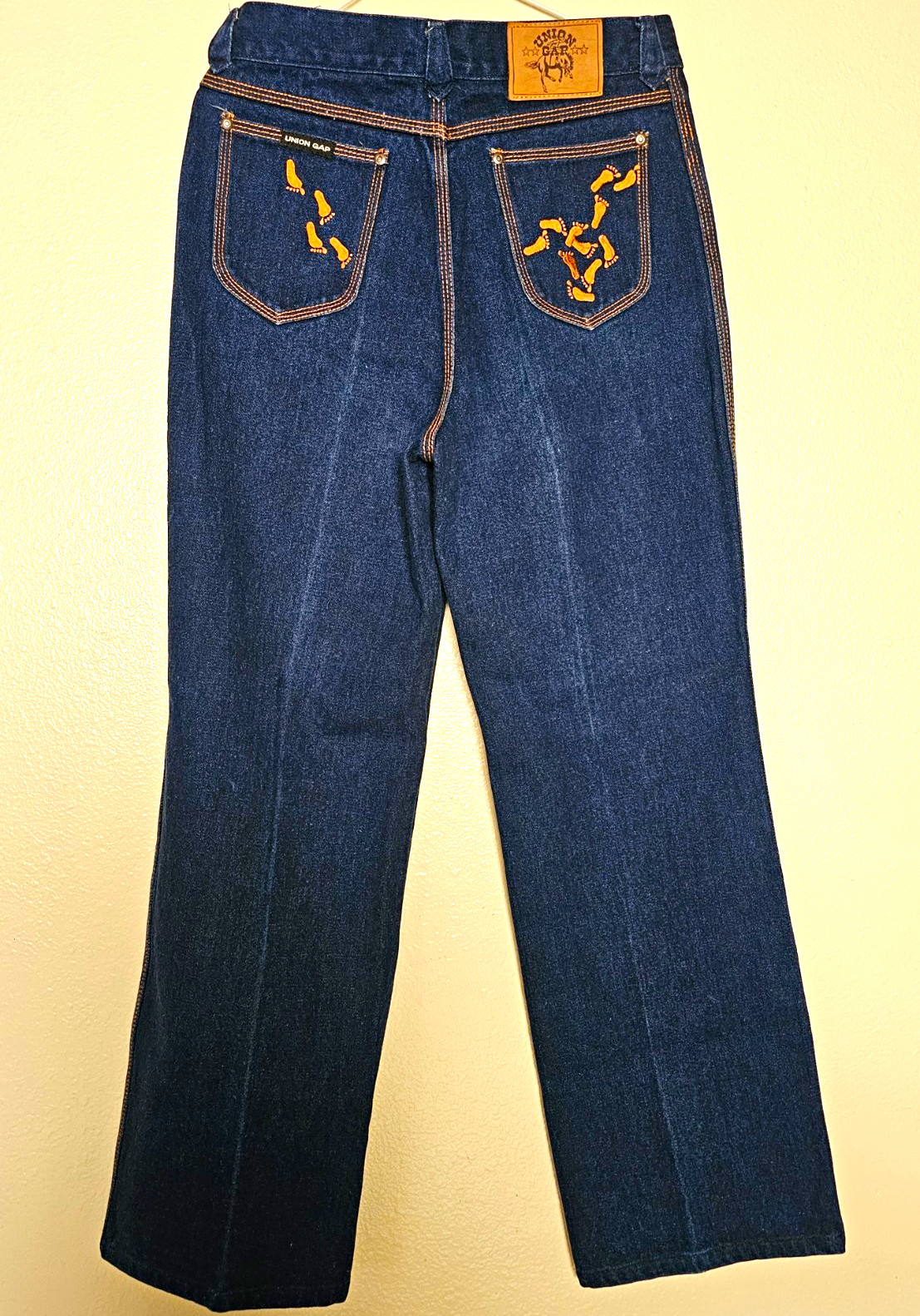 Vintage 70s 80s Union Gap Ultra High Rise Embroidered Barefoot Feet Jeans Waist