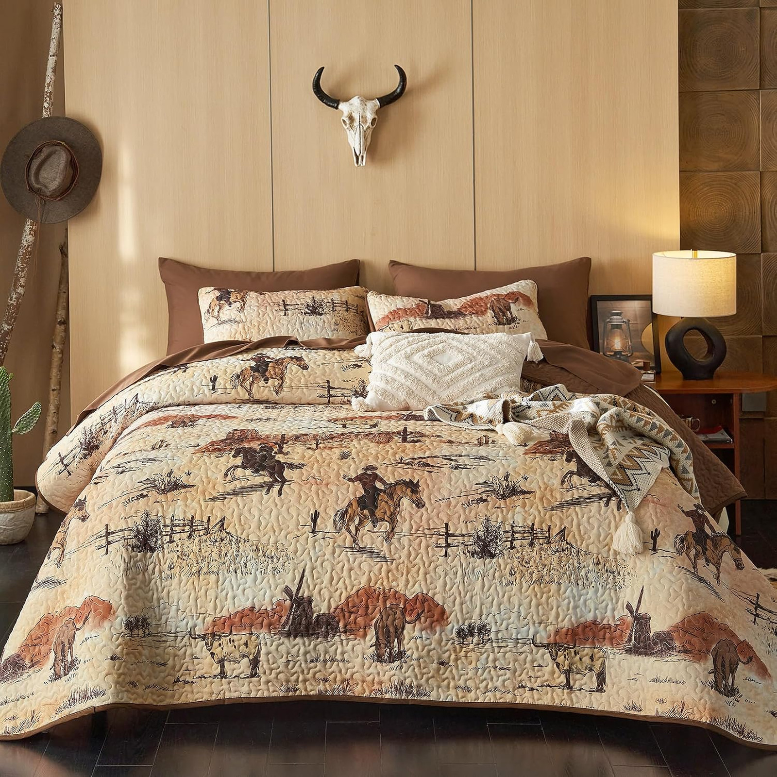 Western Quilt Set, Rustic Ranch Life with Cowboy Southwestern Vintage Country