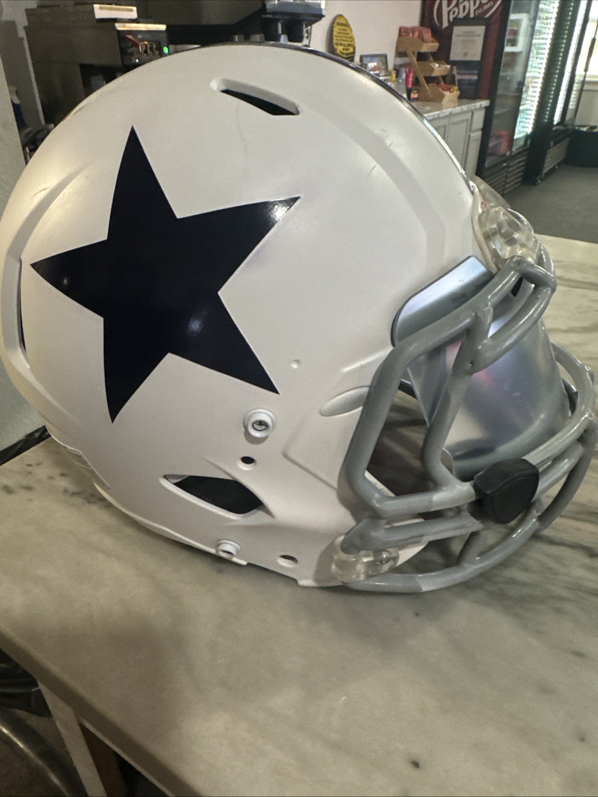 Vintage Dallas Cowboys Man Cave Fan Made Riddle Full Size Helmet. Vintage Dallas Cowboys Man Cave Fan Made Riddle Full Size Helmet.