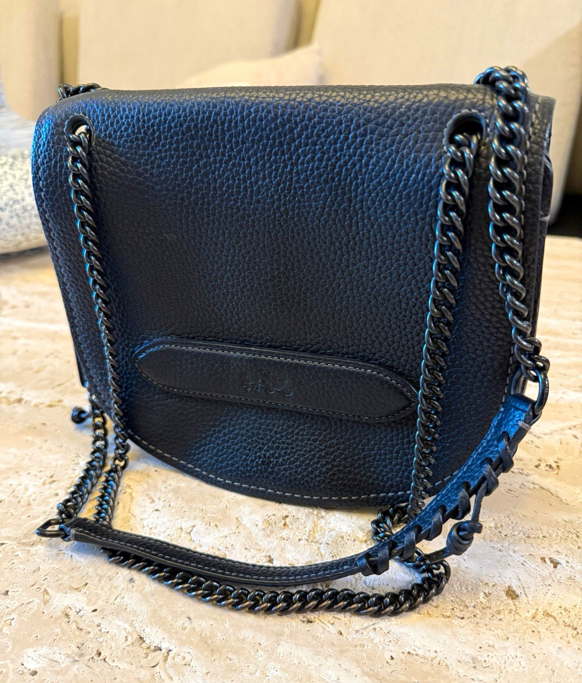 Coach Black Pebbled Crossbody Bag Chain Strap Magnetic Flap Inner/Outer Pockets Coach Black Pebbled Crossbody Bag Chain Strap Magnetic Flap Inner/Outer Pockets
