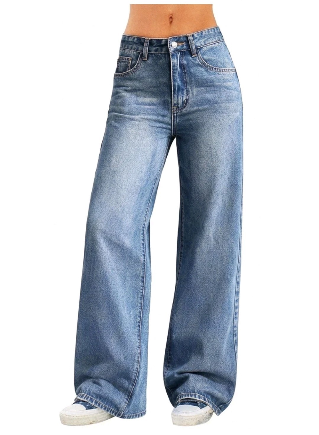 Womens Wide Leg Jeans Mid High Waisted Baggy Straight Leg Denim Pants Y2K Size 8