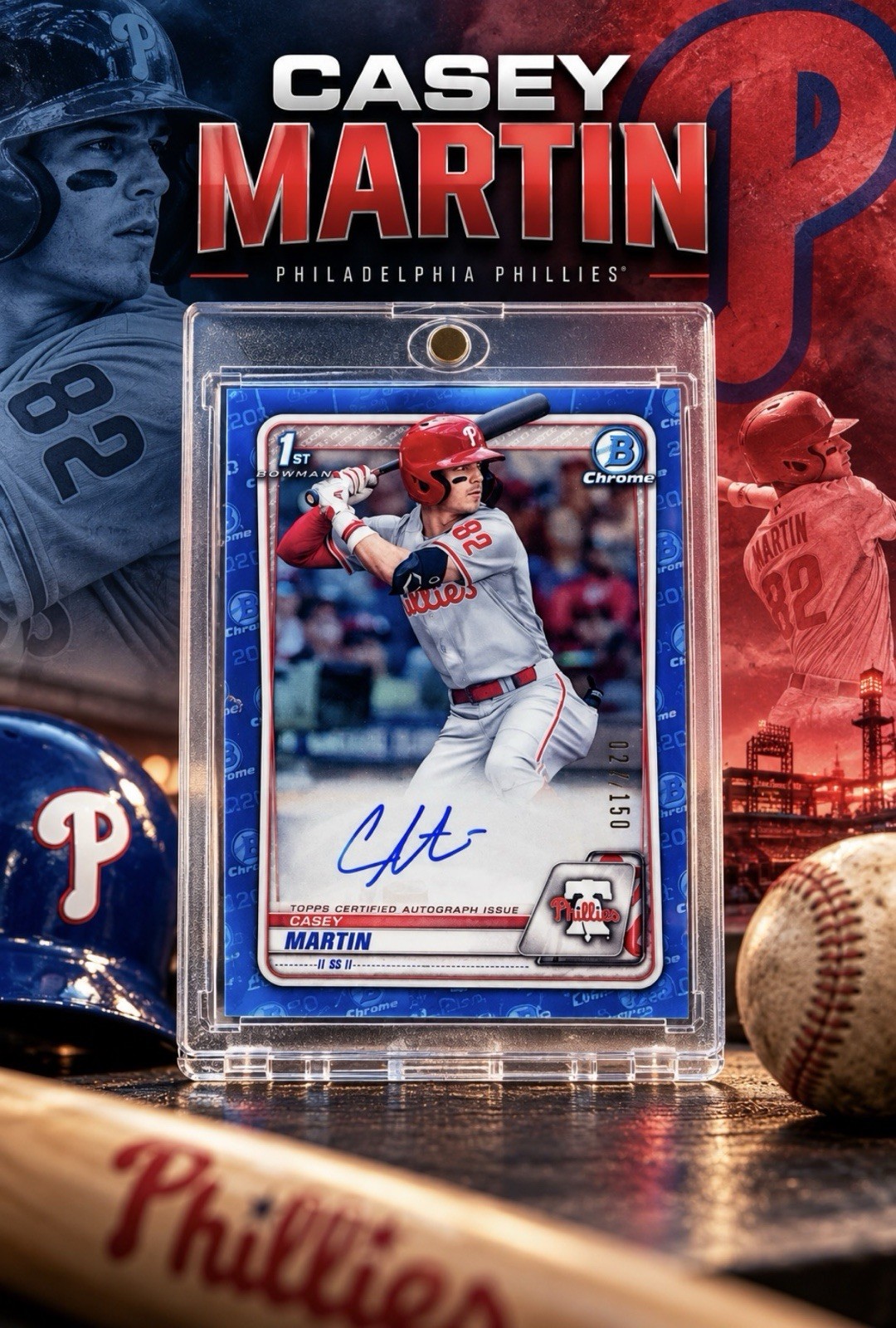 Topps 2020 1st Bowman Casey Martin Blue Refractor Auto 22/150 RC #CDA-CM Topps 2020 1st Bowman Casey Martin Blue Refractor Auto 22/150 RC #CDA-CM