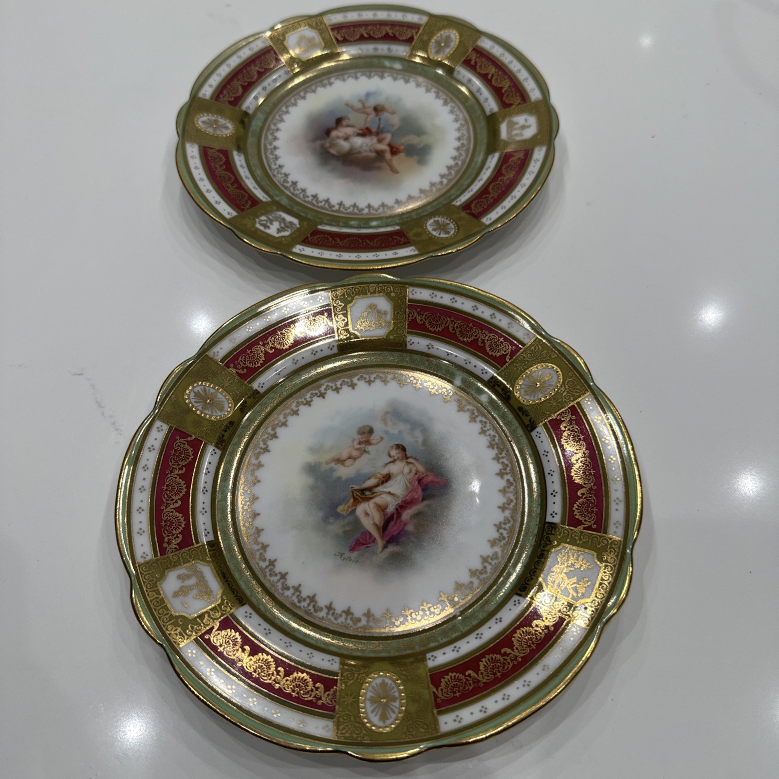 Pair Of Antique Royal Vienna style mythological scenes Cherubs 7 3/4 “ Gilt Pair Of Antique Royal Vienna style mythological scenes Cherubs 7 3/4 “ Gilt