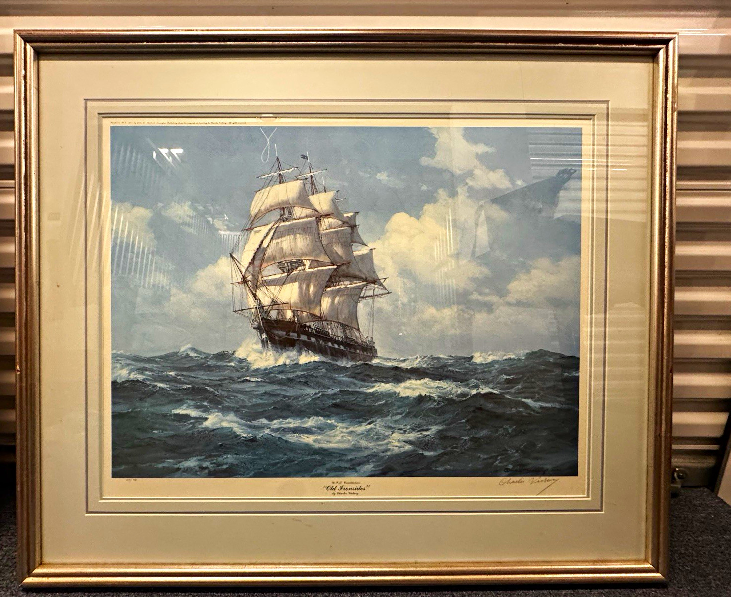 Charles Vickery Signed 1987 Framed Matted Print Old Ironsides