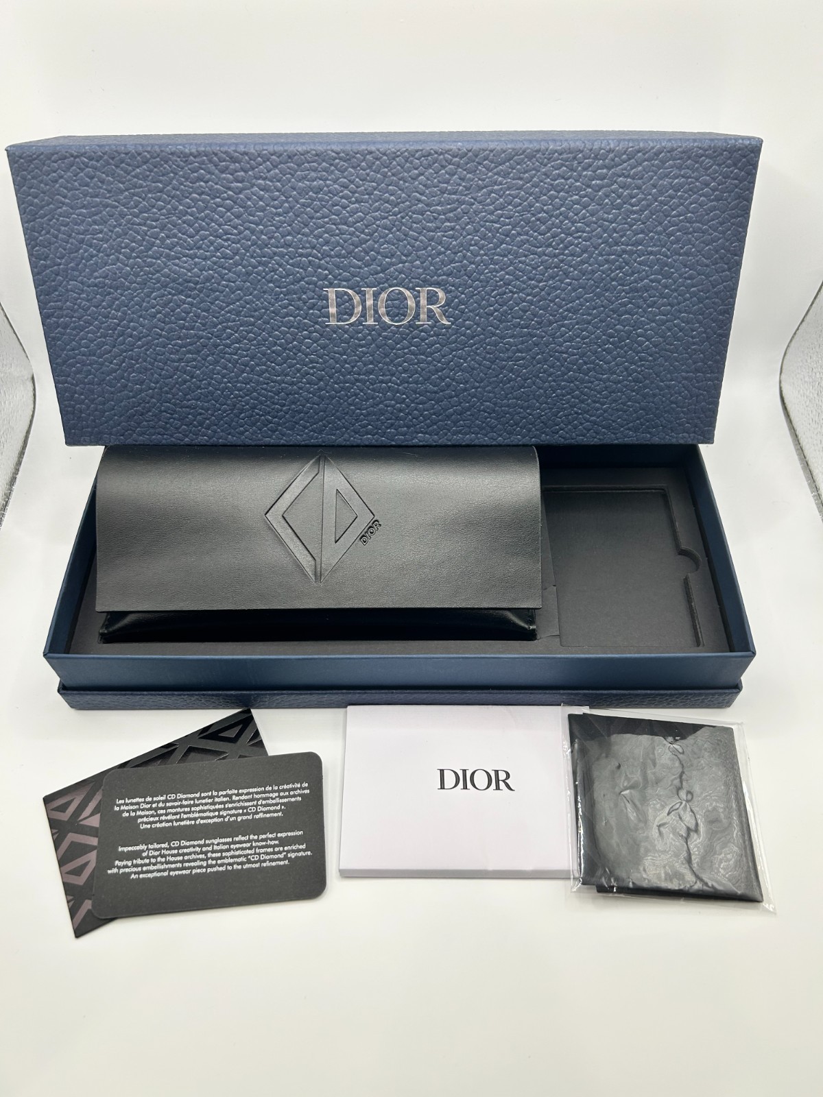 Original Dior Sunglasses / Eyeglasses Case Diamond – Black Leather +Cloth+Papers