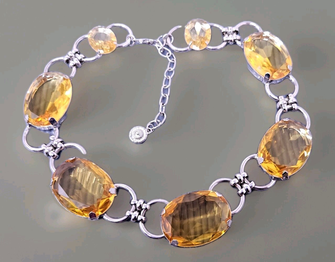 Vtg RJ Graziano Citrine Yellow Crystal Silver tone Couture Choker Necklace 20\ Vtg RJ Graziano Citrine Yellow Crystal Silver tone Couture Choker Necklace 20\