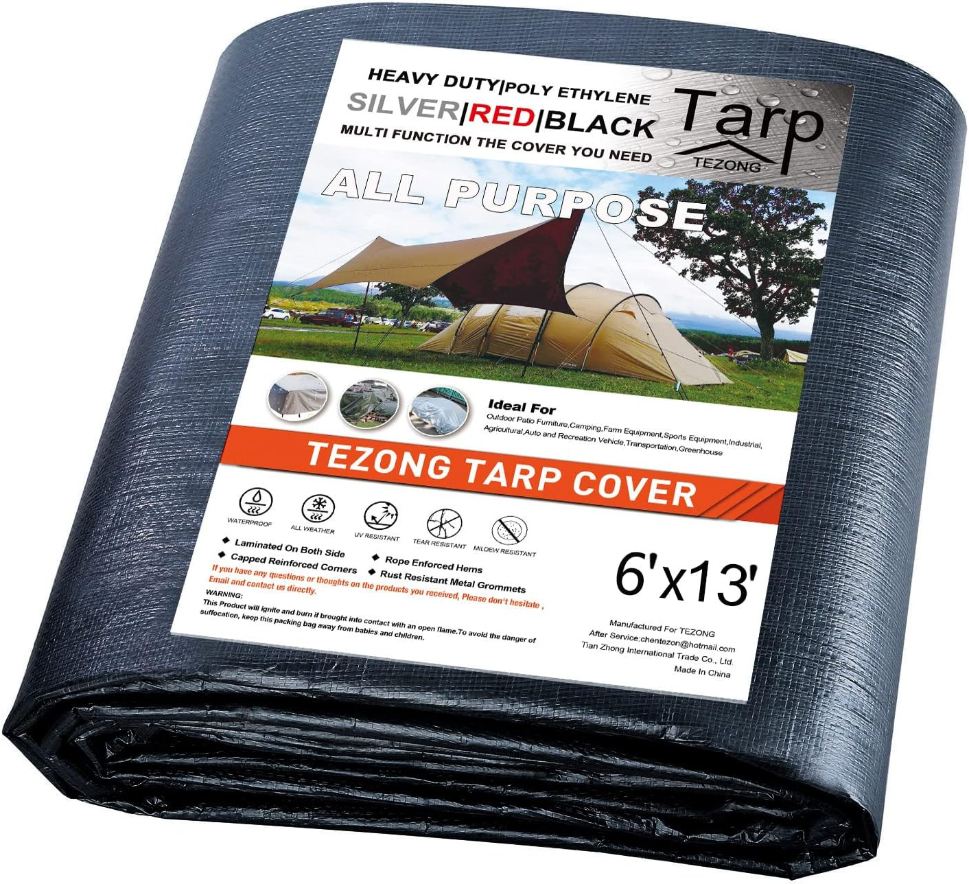 6x6ft Heavy Duty Waterproof Tarp Poly Tarpaulin Multipurpose 10Mil Thickness