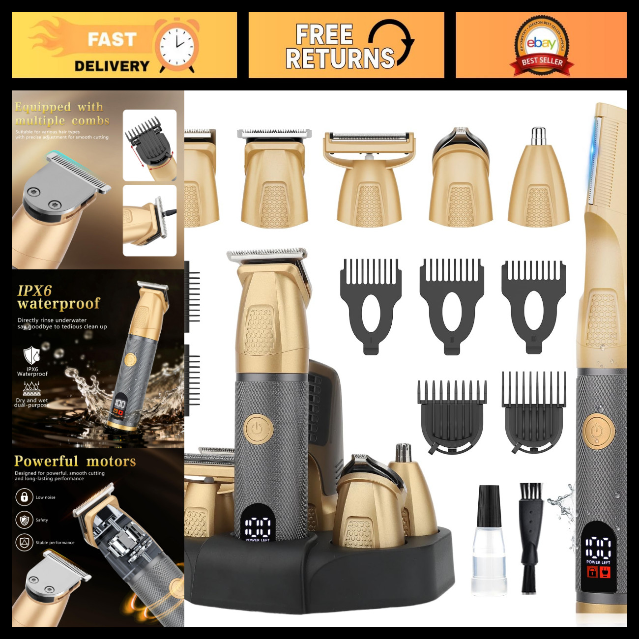 All-in-One Waterproof Beard & Body Trimmer for Men, Grooming Kit, Hair Clipper
