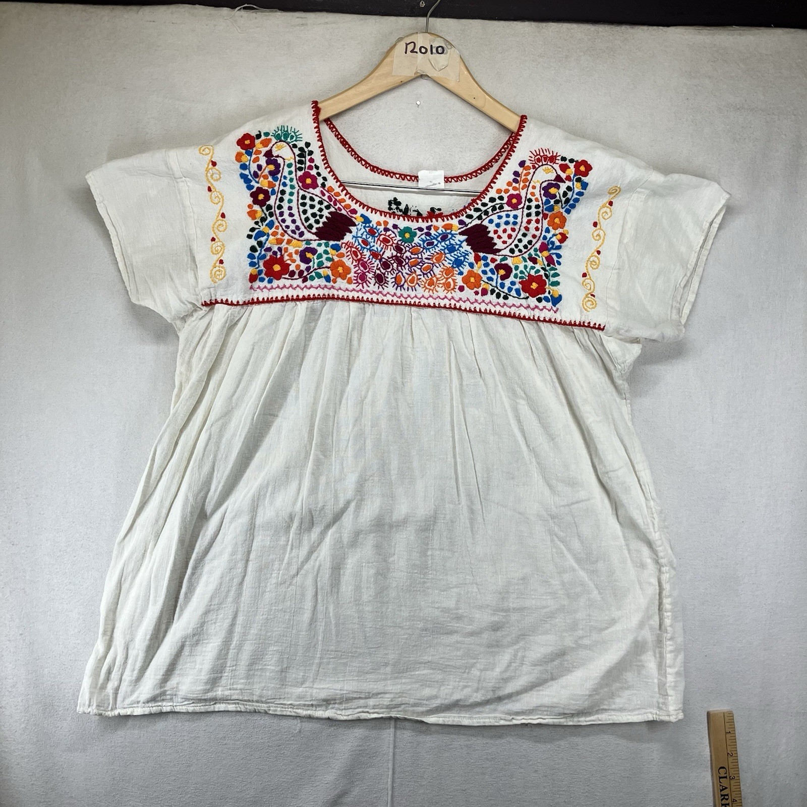 Mexican Oaxacan Boho Hand Embroidered Birds XL Tunic Shirt Peasant Top Ivory Mexican Oaxacan Boho Hand Embroidered Birds XL Tunic Shirt Peasant Top Ivory