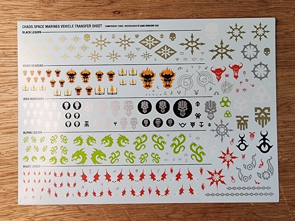 Warhammer 40k 2026 Chaos Vehicle (Defiler) Transfer Sheet Warhammer 40k 2026 Chaos Vehicle (Defiler) Transfer Sheet