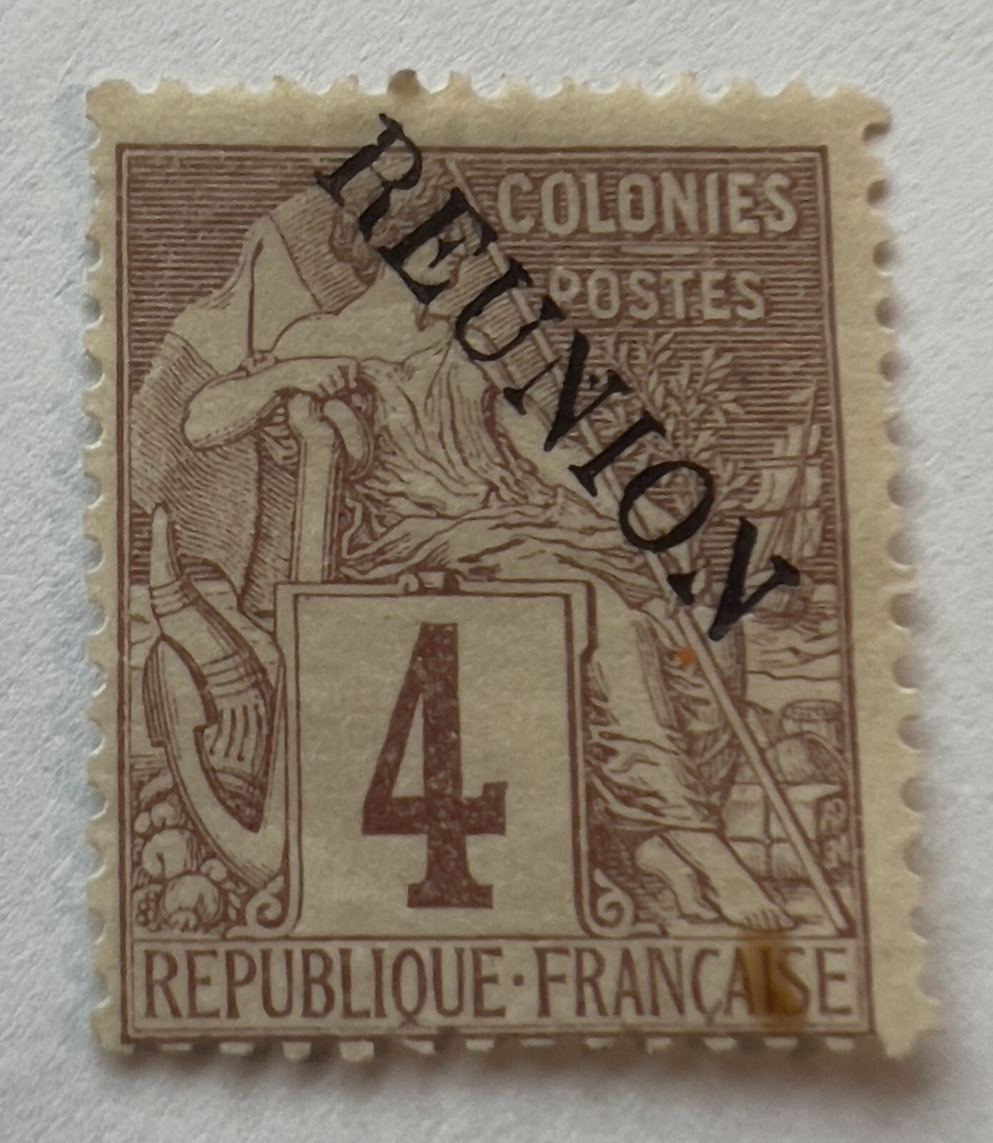 1891 REUNION FRENCH COLONY OVERPRINT 4C STAMP #19 1891 REUNION FRENCH COLONY OVERPRINT 4C STAMP #19