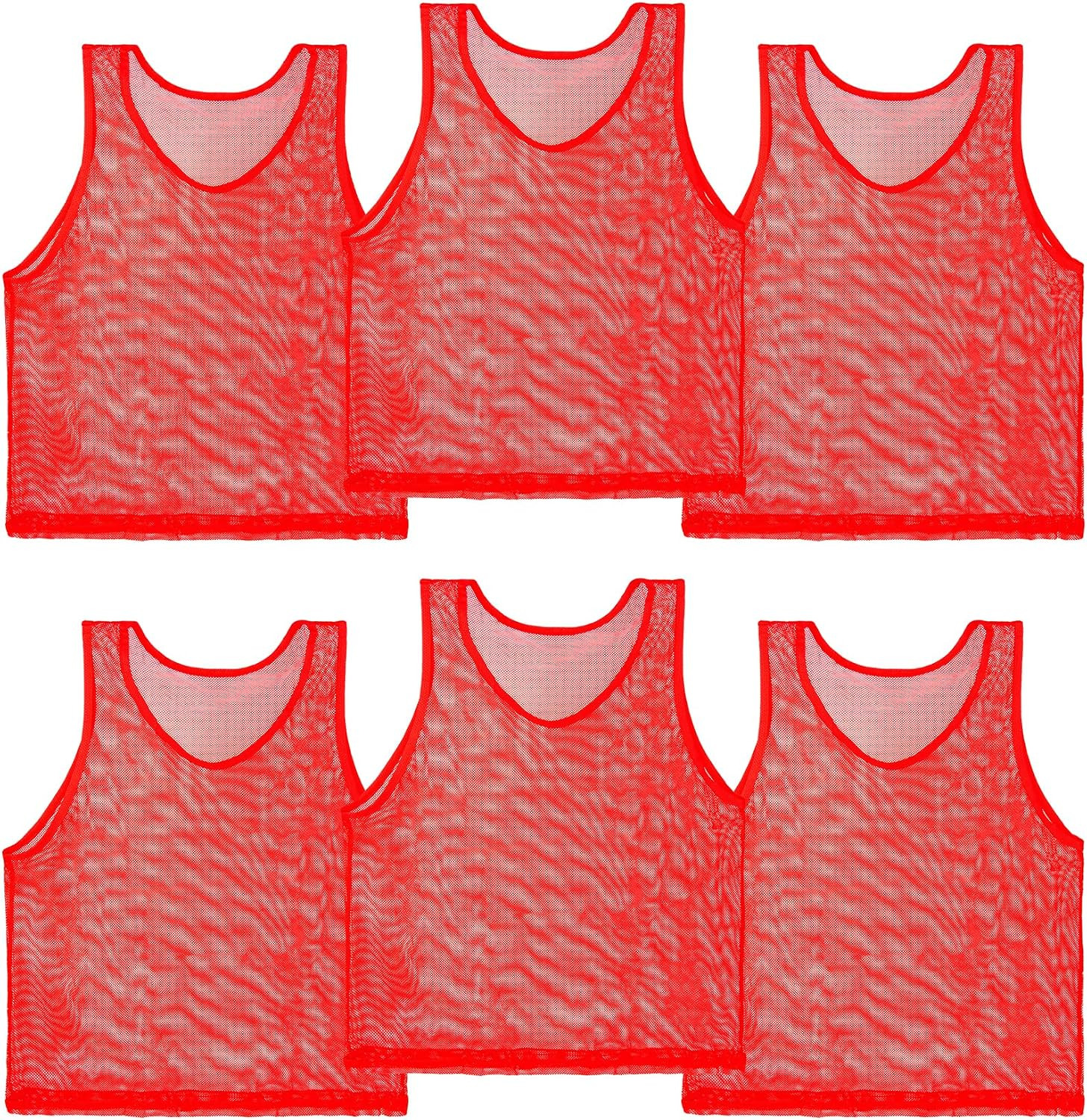 RAINFLOW Red Soccer Pinnies 6 Pack Nylon Mesh Scrimmage Training Vests